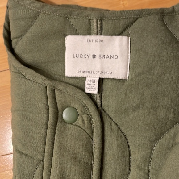 Women Lucky Brand Army Green Button Up Quilted Coat Coat Size M W/Pockets - Picture 11 of 11